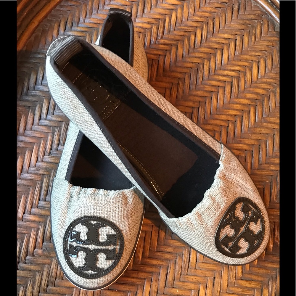 Tory Burch Beige Canvas Shoe w/ Brown Leather Trim